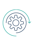 Zahnradsymbol mit einem Pfeil, der einen Kreis bildet – Darstellung eines ganzheitlichen oder umfassenden Ansatzes im Prozessmanagement.
