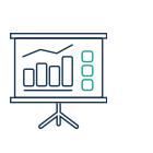 Symbol eines Präsentationsbildschirms mit Balkendiagramm und Punkteliste auf einem Stativ.