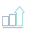 Symbol eines Balkendiagramms mit einem nach oben gerichteten Pfeil, das Wachstum oder Beratung zur Leistungssteigerung darstellt.